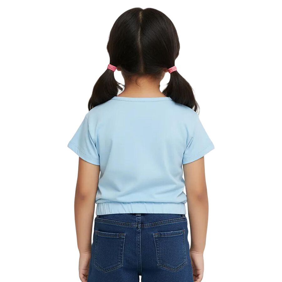 Girls Light Powder Blue Cotton Round Neck Casual T-Shirt, Light Blue, large