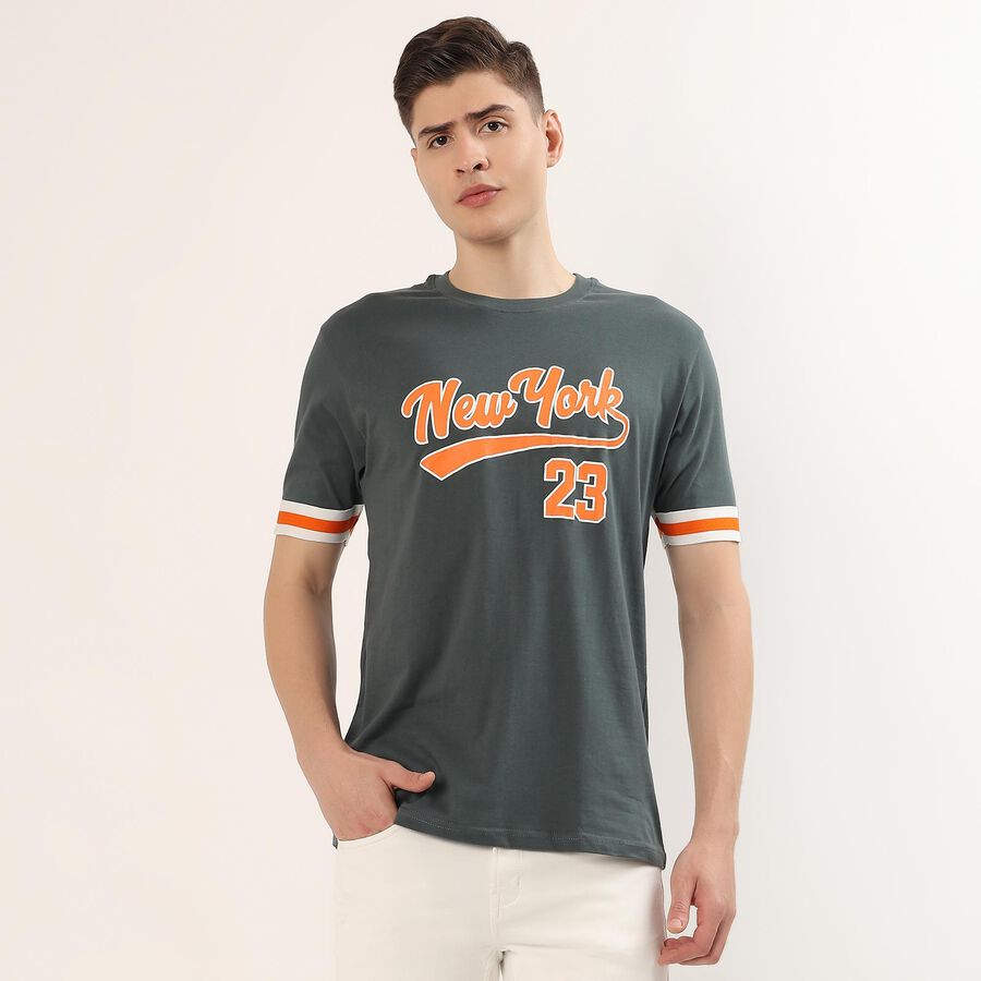 Men's Green Cotton Round Neck Graphic Printed T-Shirt, Light Green, large