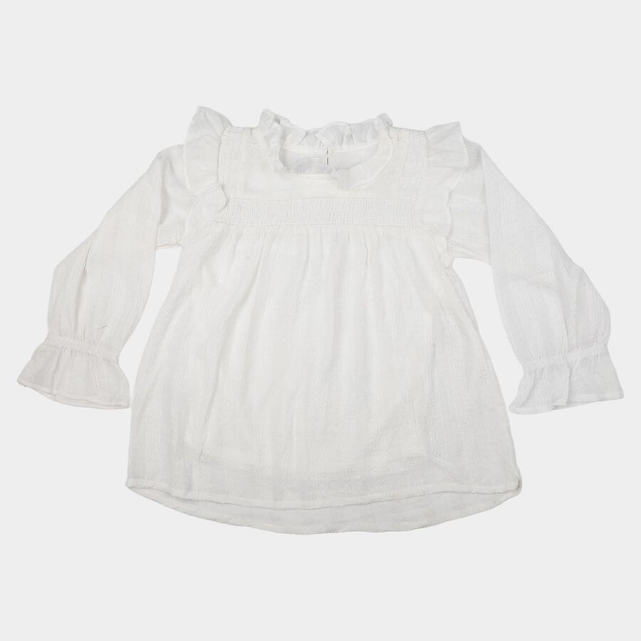 Girls White Round Neck Regular Top, सफ़ेद, large