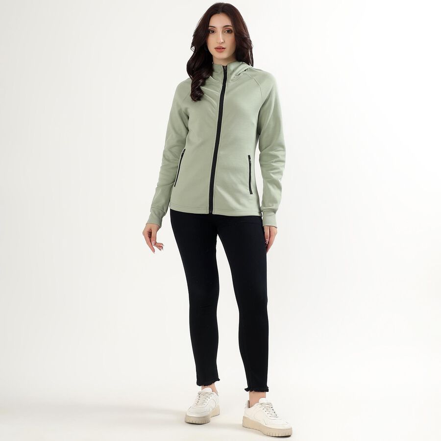 Women's Light Sage Green Hooded Neck Casual Sweatshirt, Light Green, large image number null