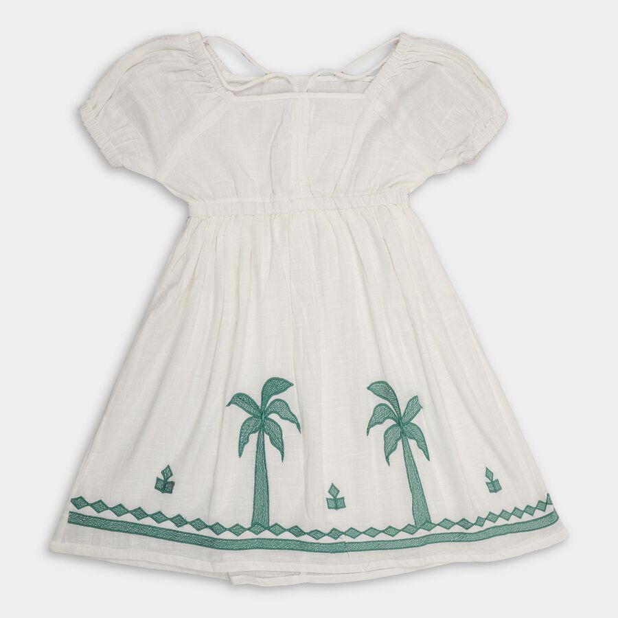 Girls' 100% Cotton Dress, Off White, large image number null