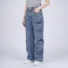 Women's Light Blue Wide Leg Washed Jeans, हल्का नीला, small