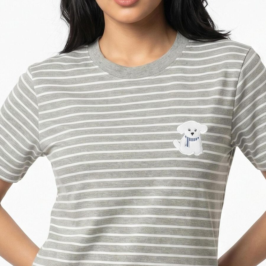 Women's Grey Round Neck Regular T-Shirt, Melange Light Grey, large
