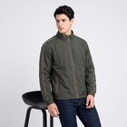 Men's Olive Green Stand Collar Windbreaker Jacket, Dark Green, small
