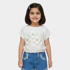 Girls' White Round Neck Romantic T-Shirt, White, small