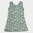 Girls' Muted Sage Green Floral Sleeveless A-Line Frock, Light Green, small image number null