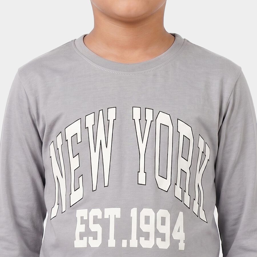 Boys Grey Crew Neck Regular Boys T-Shirt, हल्का ग्रे, large
