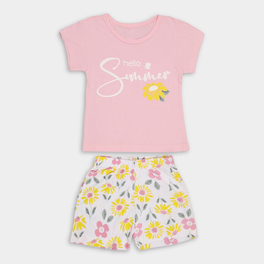Girls' 100% Cotton Short Set, हल्का गुलाबी, large