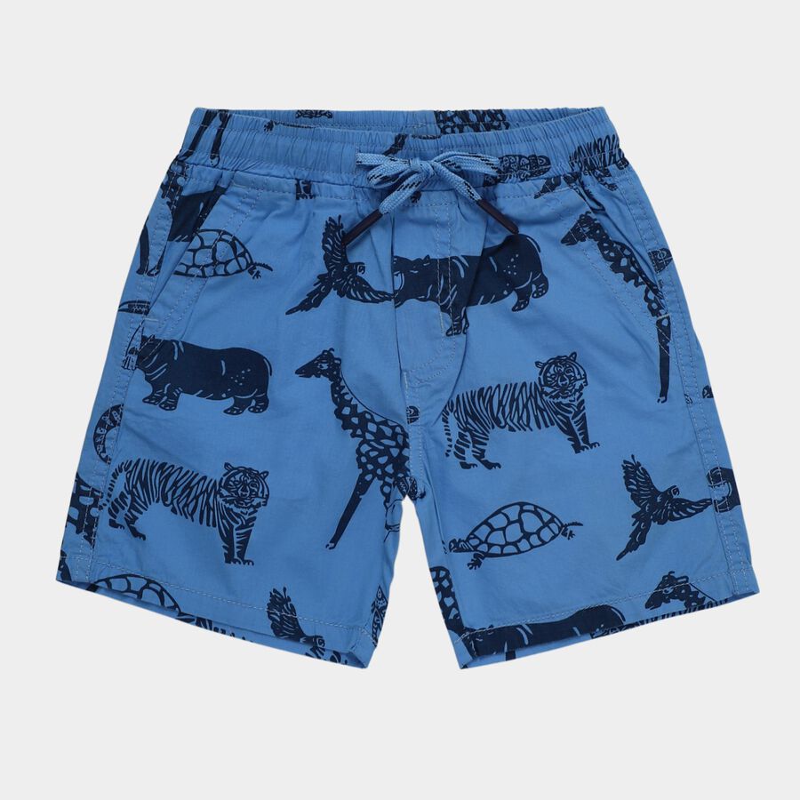 Boys' Blue Regular Fit Animal Printed Bermuda Shorts, Mid Blue, large