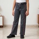 Girls Black Straight Fit Embroidered Jeans, काला, small