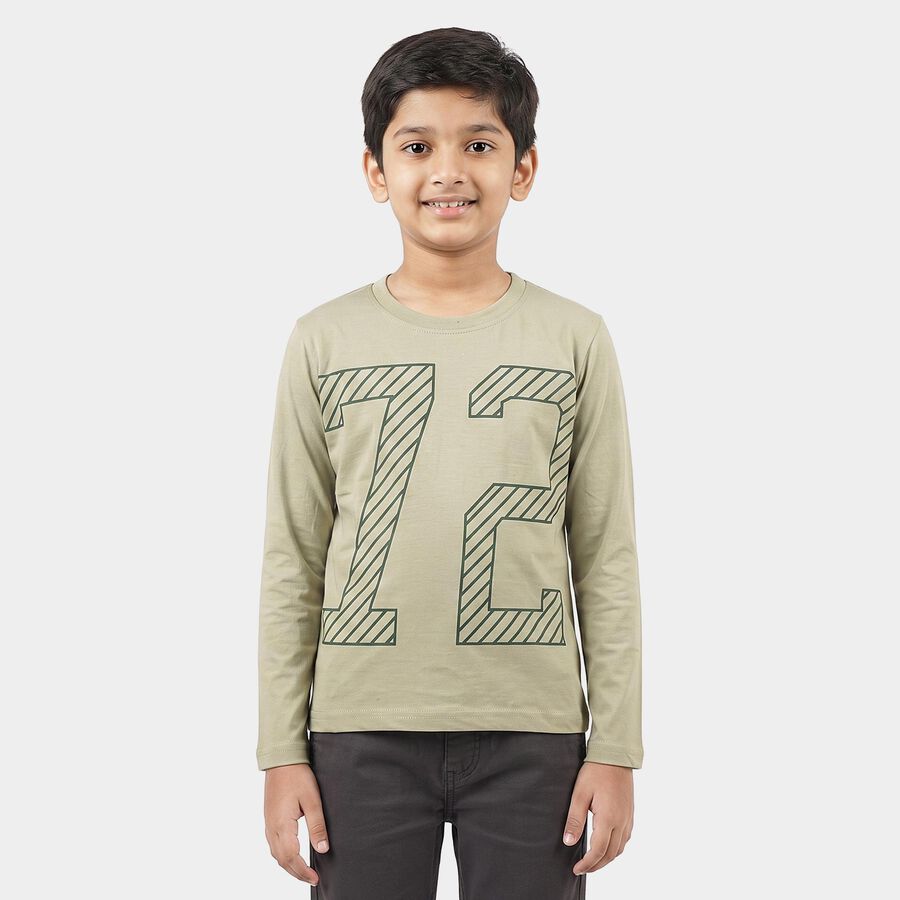 Boys Green Round Neck Regular Boys T-Shirt, Light Green, large