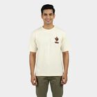 Men's Beige Cotton Round Neck Casual T-Shirt, गहरा पीला, small