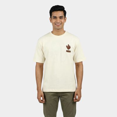 Men's Beige Cotton Round Neck Casual T-Shirt