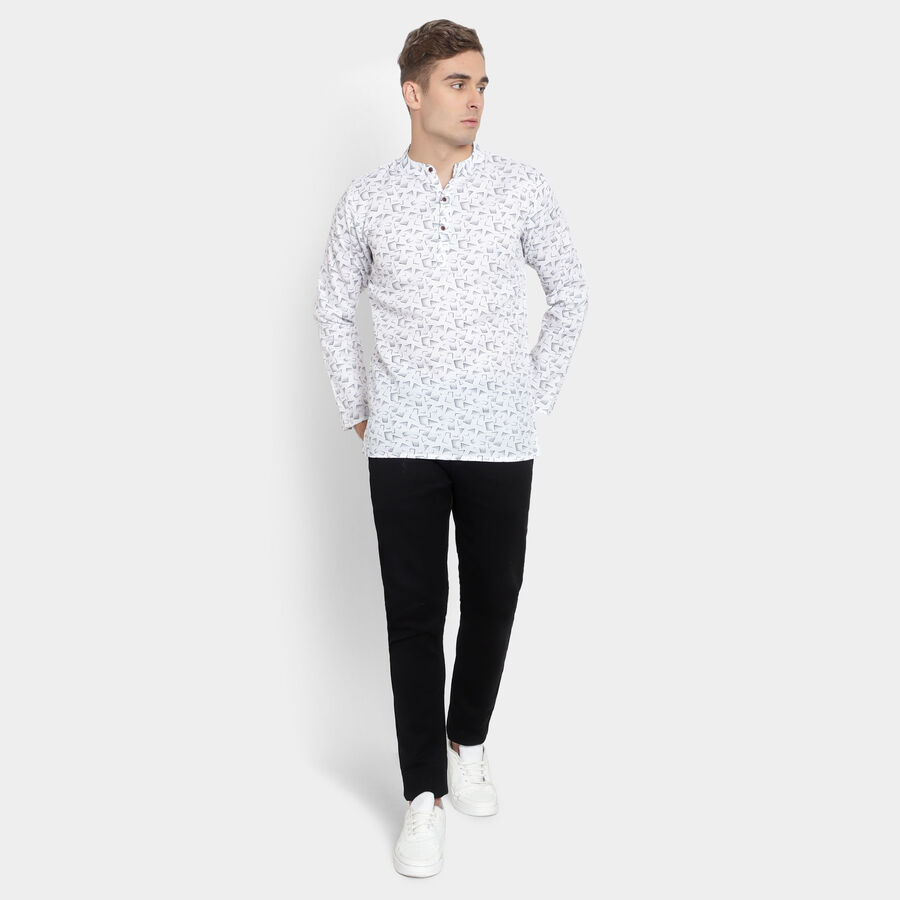 Printed Mandarin Collar Kurta, White, large image number null