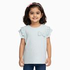 Girls' Light Blue Round Neck Casual Ruffle Sleeve T-Shirt, हल्का नीला, small
