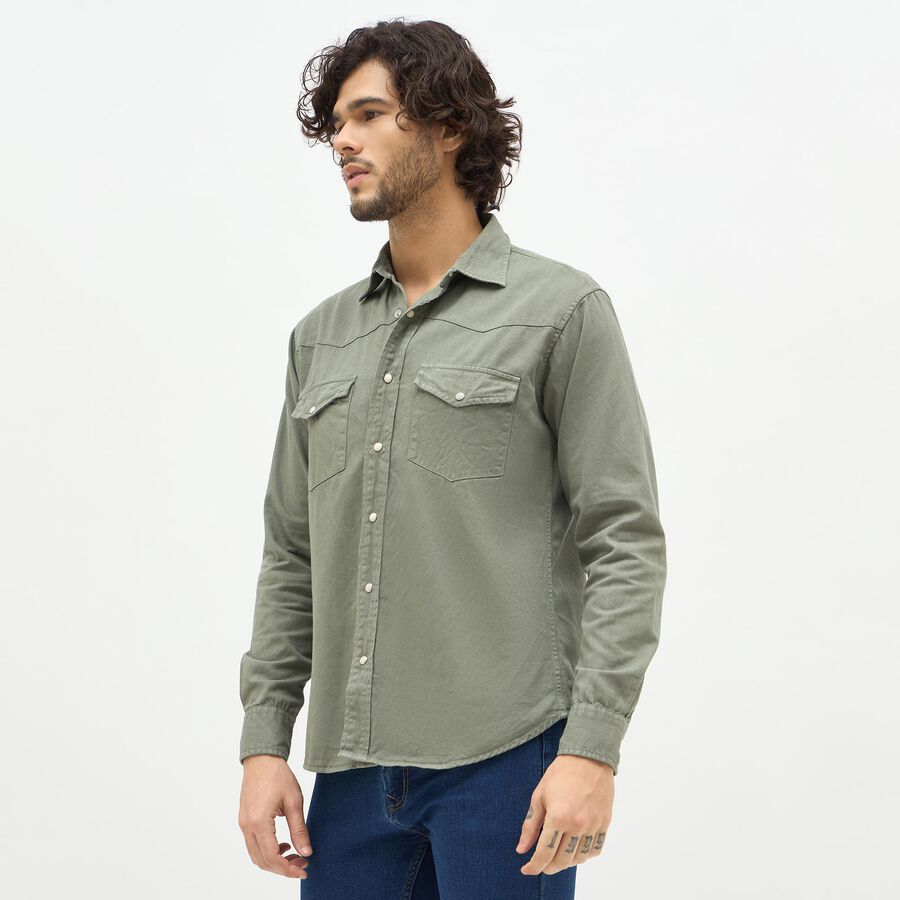 Men's Muted Sage Green Cotton Classic Casual Shirt, Light Green, large image number null