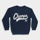 Boys Midnight Navy Blue Crew Neck Graphic Sweatshirt, मध्यम नीला, small image number null