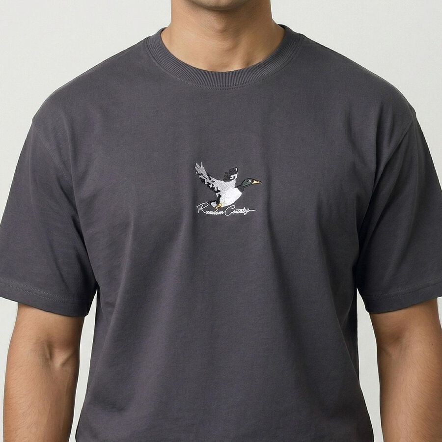 Men's Dark Grey Cotton Round Neck Casual T-Shirt, Dark Grey, large