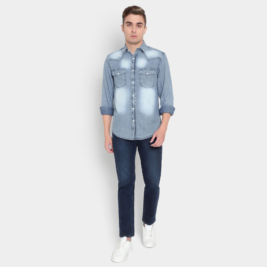 Solid Cotton Casual Shirt, Mid Blue, large image number null