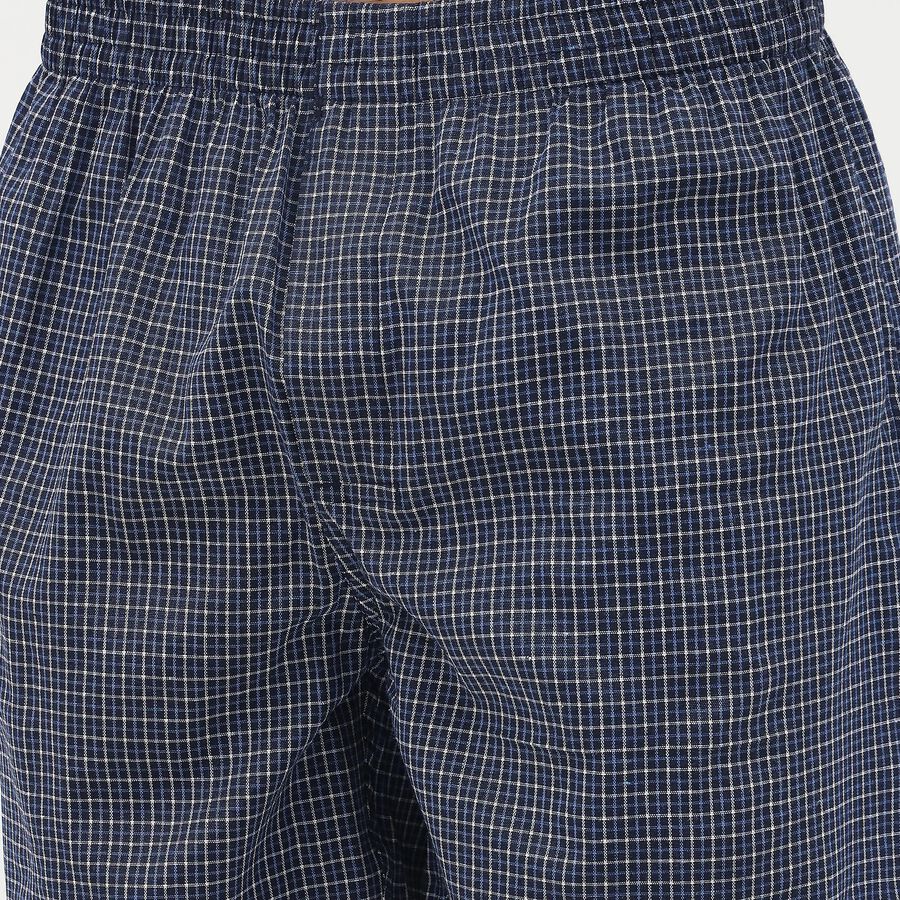 Men's Navy Checked Cotton Blend Boxers, Mid Blue, large