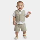 Infants' Beige Cotton Collared Formal Baba Suit, Beige, small