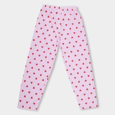 Girls' Light Pink Heart Printed Regular Fit Pyjama