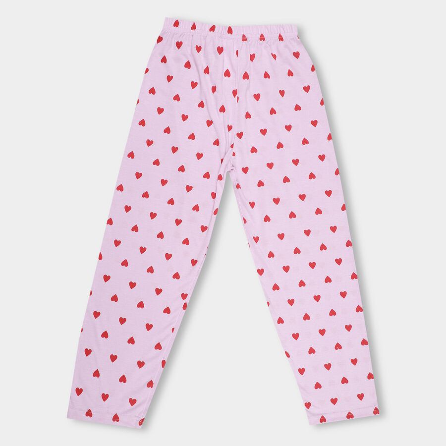 Girls' Light Pink Heart Printed Regular Fit Pyjama, लाइलेक, large image number null