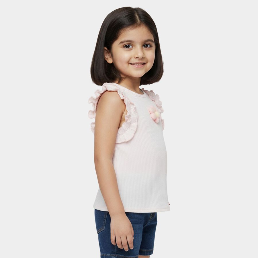 Girls Light Pink Round Neck Casual Sleeveless T-Shirt, Light Pink, large