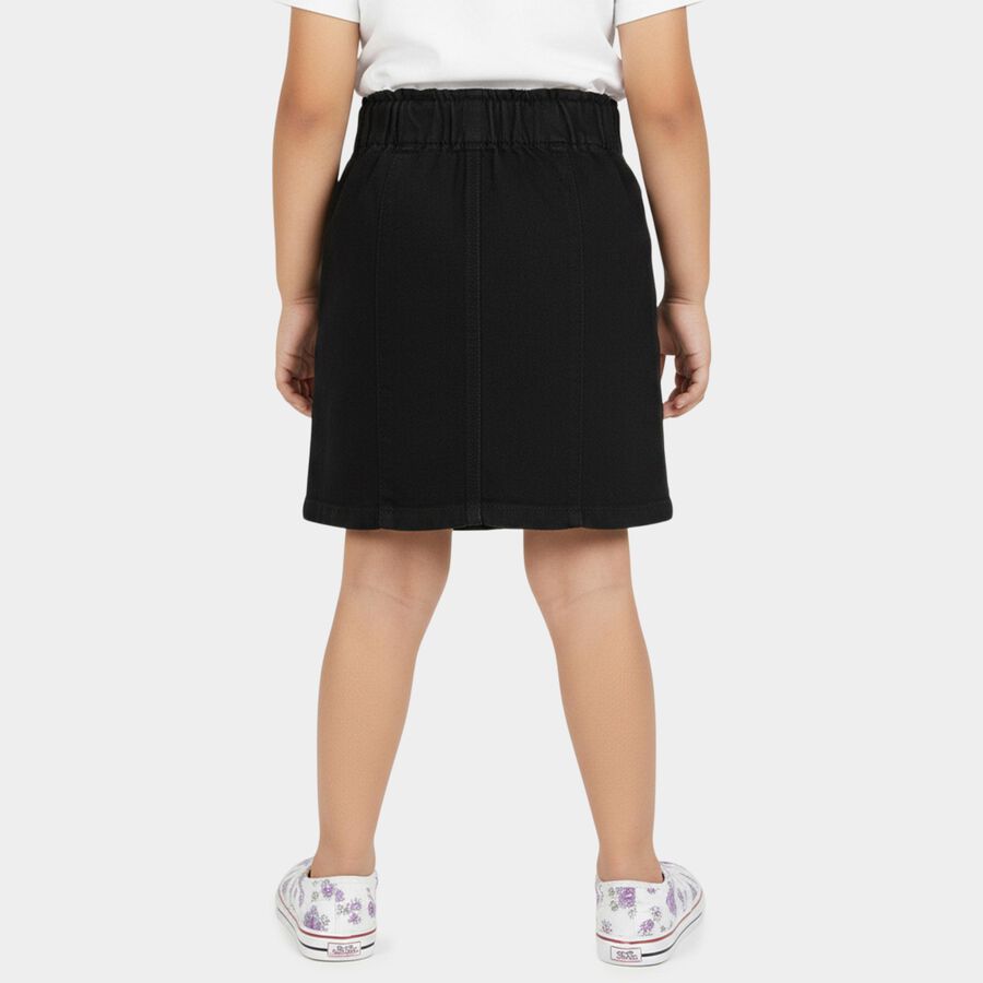 Girls' Black Regular Fit Embroidered Denim Skirt, काला, large