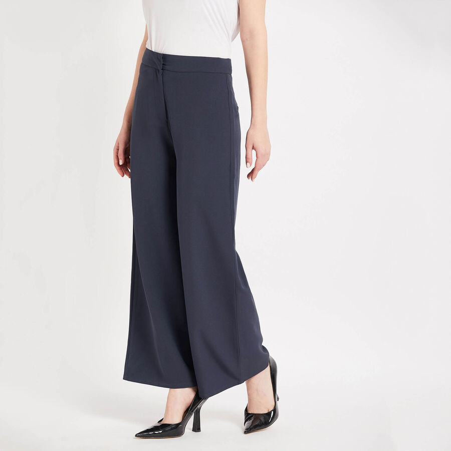 Solid Flared Trousers, Teal Blue, large image number null