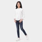 Girls White Round Neck Regular Top, सफ़ेद, small