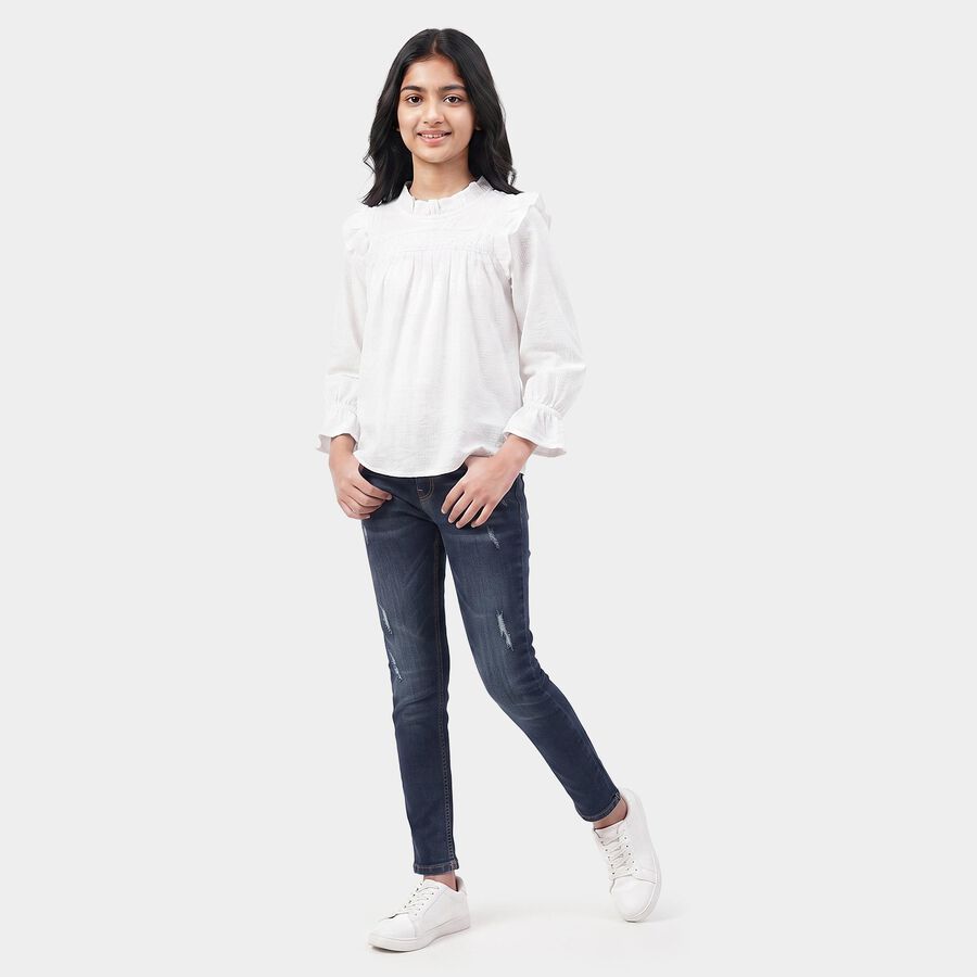 Girls White Round Neck Regular Top, सफ़ेद, large