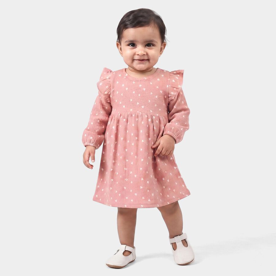 Infants' Pink Heart Printed Fit and Flare Frock, Light Pink, large