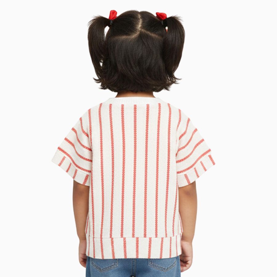 Girls Light Pink and White Crew Neck Casual T-Shirt, Light Pink, large image number null