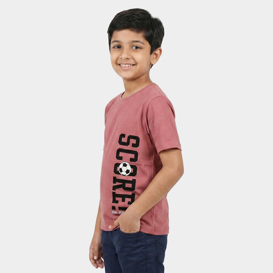 Boys Pink Cotton Blend Round Neck Regular Boys T-Shirt, Pink, large