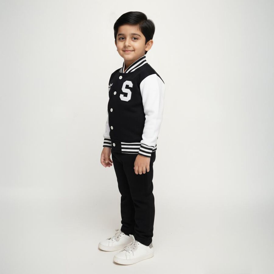 Boys' Navy Varsity Collar Embroidered Baba Suit, Navy Blue, large image number null