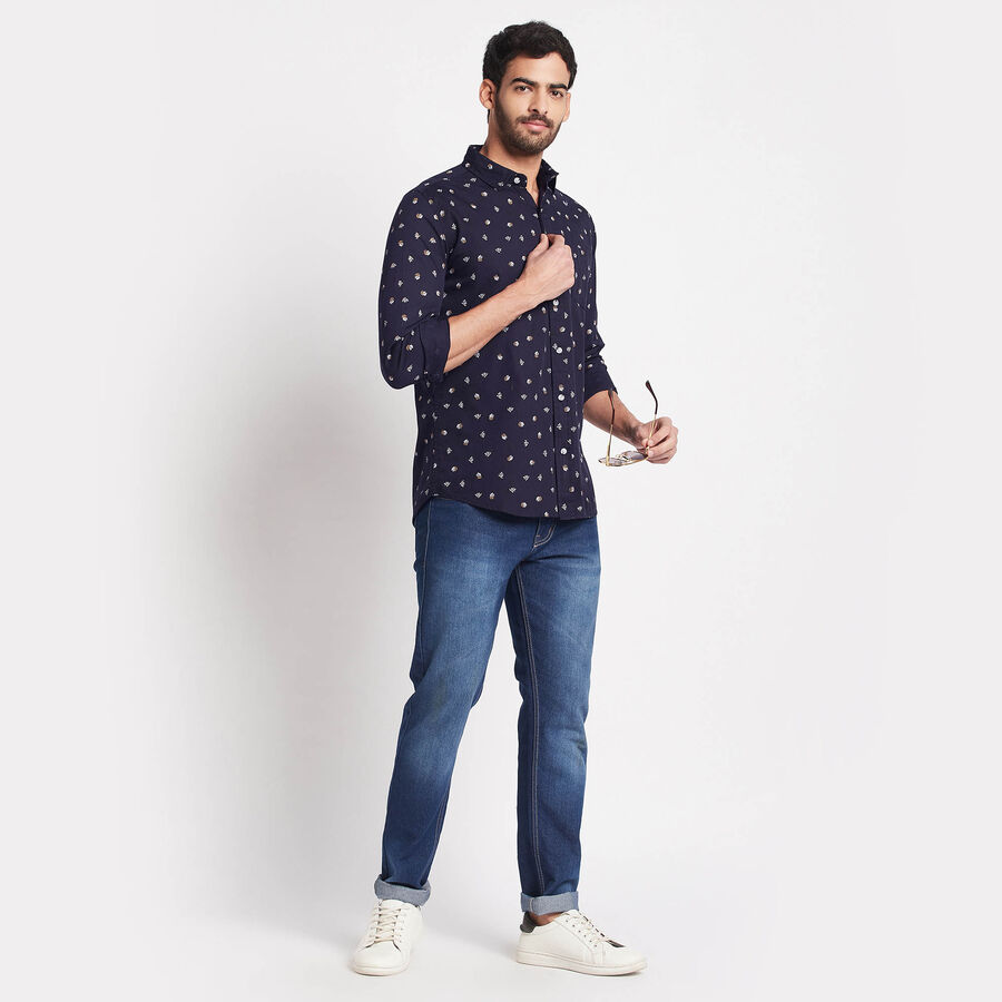 Cotton Printed Casual Shirt, Navy Blue, large image number null