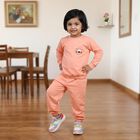 Girls Peach Round Neck Lounge Hipster Set, पीच, small