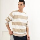 Men's Muted Beige and White Crew Neck Casual Sweatshirt, गहरा पीला, small image number null