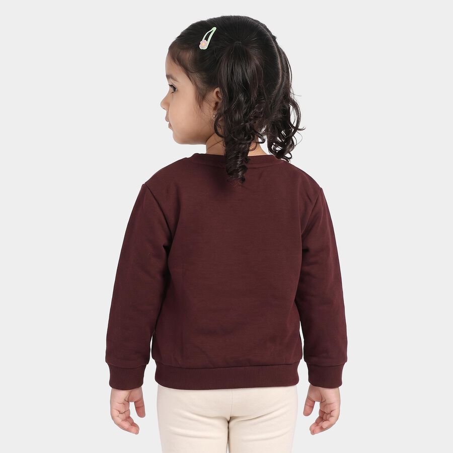 Girls' Wine Round Neck Graphic Print Sweatshirt, Wine, large