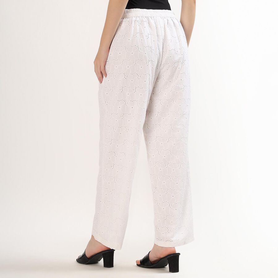 Women's Bright White Wide-Leg Embroidered Trousers, Off White, large