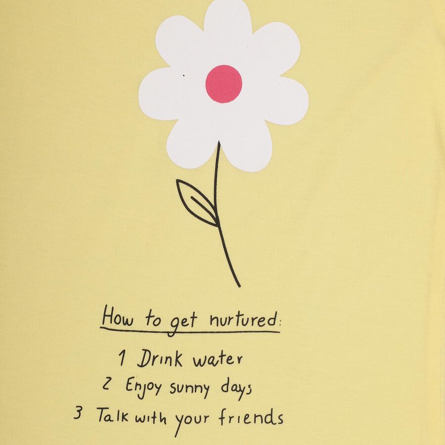 Girls' Bright Yellow Cotton Round Neck Casual Top, Yellow, large image number null