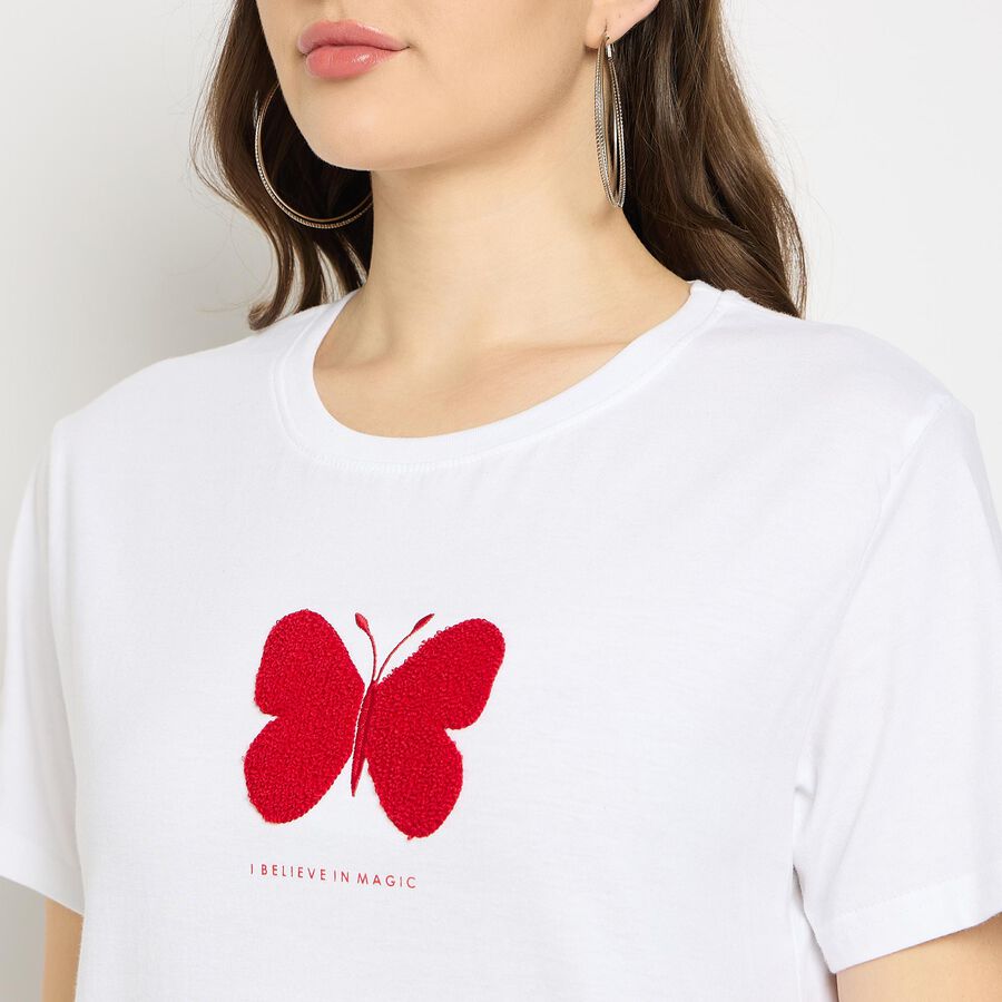 Ladies' Cotton Round Neck T-Shirt, White, large image number null