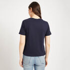 Embellished Round Neck T-Shirt, Navy Blue, small image number null