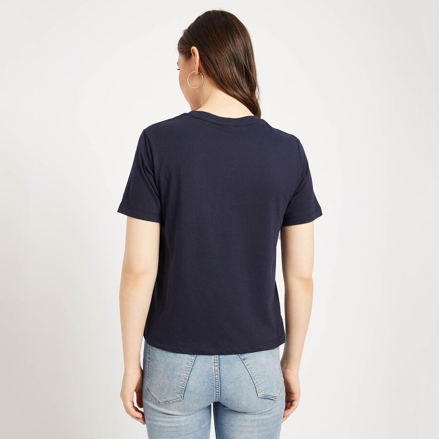 Embellished Round Neck T-Shirt, Navy Blue, large image number null