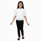 Girls' Bright Snow White Round Neck Romantic T-Shirt, सफ़ेद, small image number null