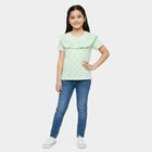 Girls Mint Green Cotton Round Neck Casual T-Shirt, Light Green, small