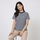 Women's Navy Blue Round Neck Regular T-Shirt, नेवी ब्लू, small