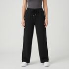 Women's Black Wide Leg Drawstring Track Pants, Black, small