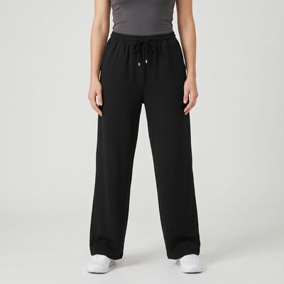 Women's Black Wide Leg Drawstring Track Pants